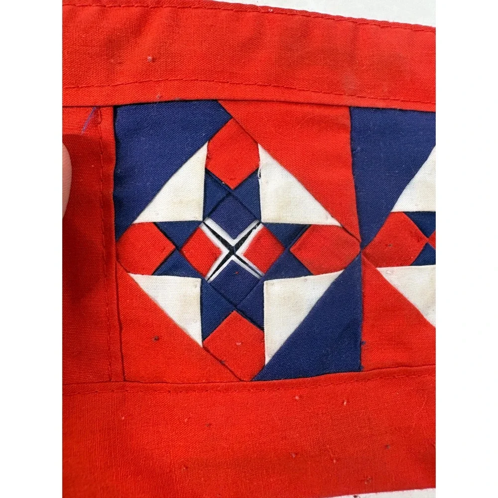 Vintage Lao Song Handicrafts Patchwork Zipper Pouch Red‎ Blue White Thailand Bag